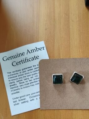 Green Amber Sterling Silver Stud Earrings
